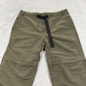 North Face Convertible Pants Mens 36 Green Zip Off Nylon Hiking Outdoor Belted